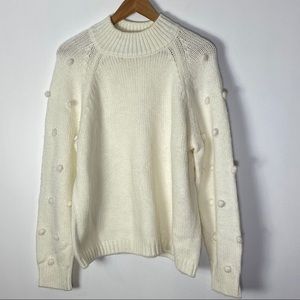 Cece solid pompom sleeve sweater size L